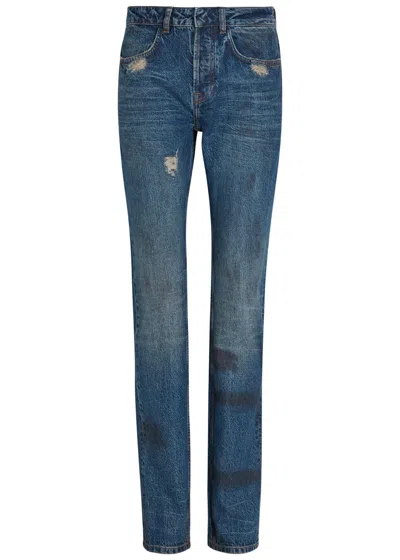 Aaron Esh Distressed Slim Straight-leg Jeans In Blue