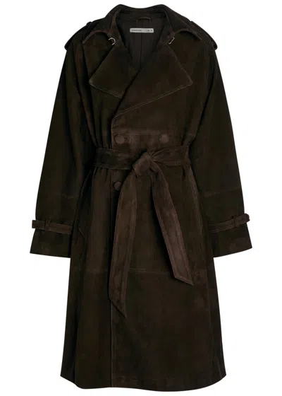 Aaron Esh Double-breasted Suede Trench Coat In Brown