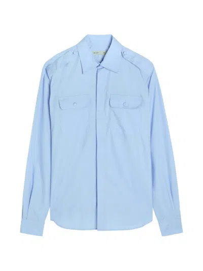 Aaron Esh Epaulette-detail Pocket-front Shirt In Blue