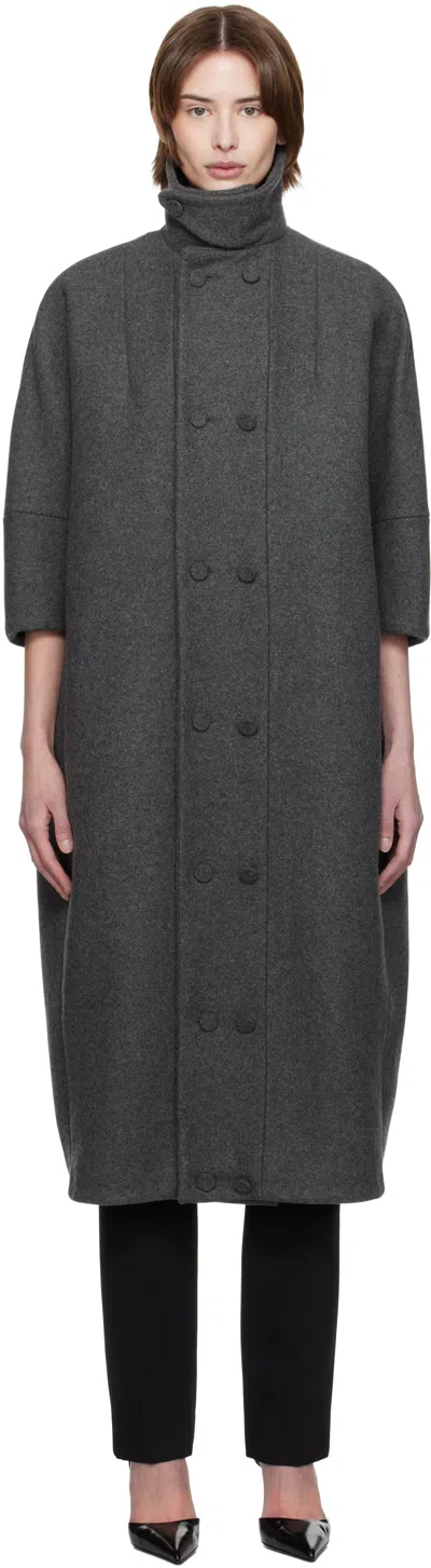 Aaron Esh Gray Double Button Cocoon Coat In Grey Wool Melange
