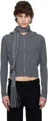 Aaron Esh Gray Knitted Scarf & Hoodie Set In Grey Wool Mix