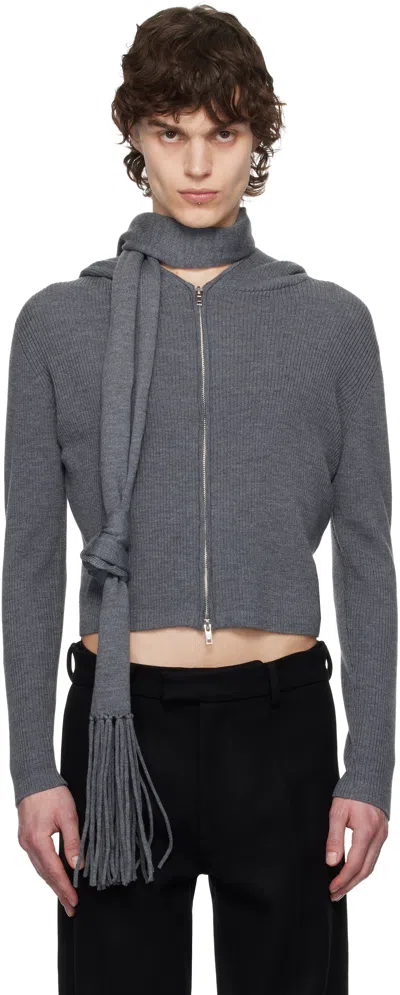 Aaron Esh Gray Knitted Scarf & Hoodie Set In Grey Wool Mix
