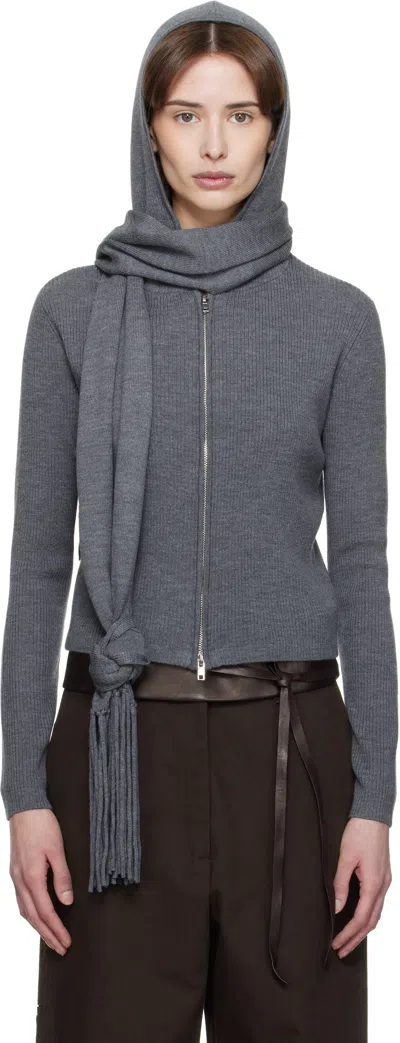Aaron Esh Gray Knitted Scarf & Hoodie Set In Grey Wool Mix