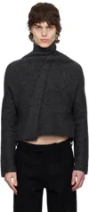 Aaron Esh Gray Knot Front Turtleneck In Grey Mohair