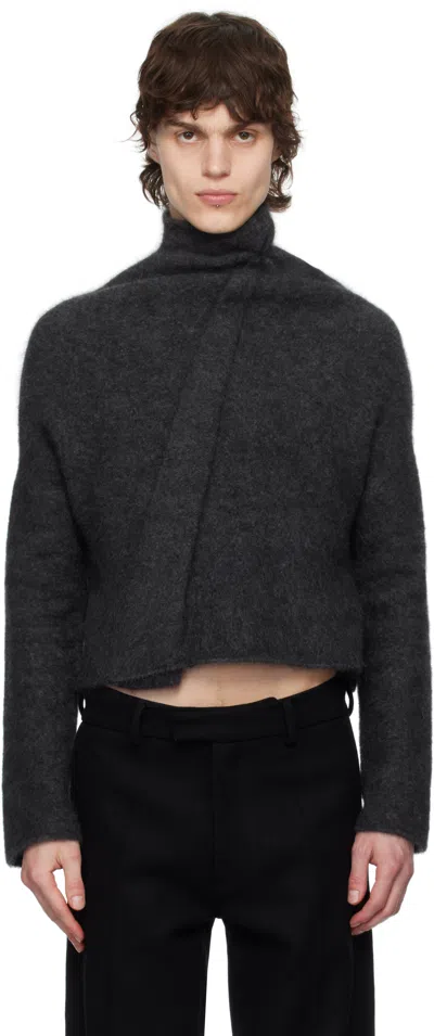 Aaron Esh Gray Knot Front Turtleneck In Grey Mohair