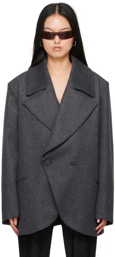 Aaron Esh Gray Peaked Lapel Coat In Grey