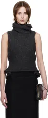 Aaron Esh Gray Tied Roller Neck Vest In Grey Mohair