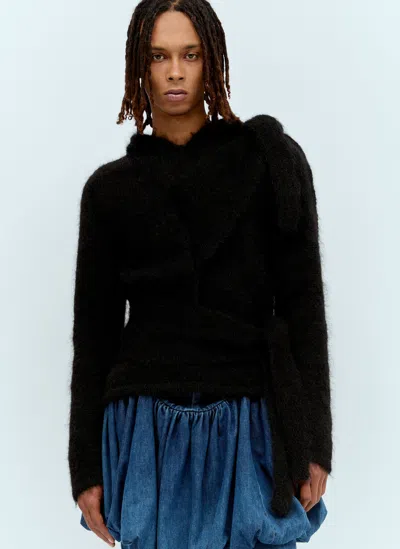 Aaron Esh Mohair Tied Hooded Sweater In Black