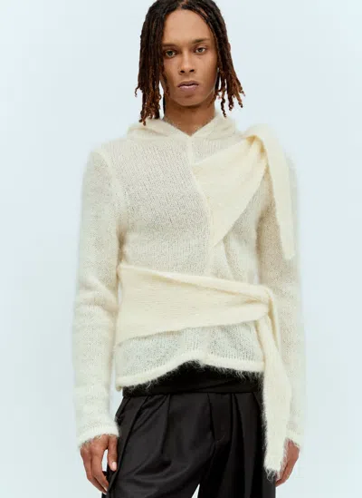 Aaron Esh Mohair Tied Hooded Sweater In Ivory