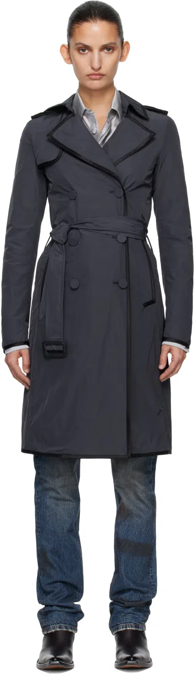Aaron Esh Navy Nylon Trench Coat In Gray