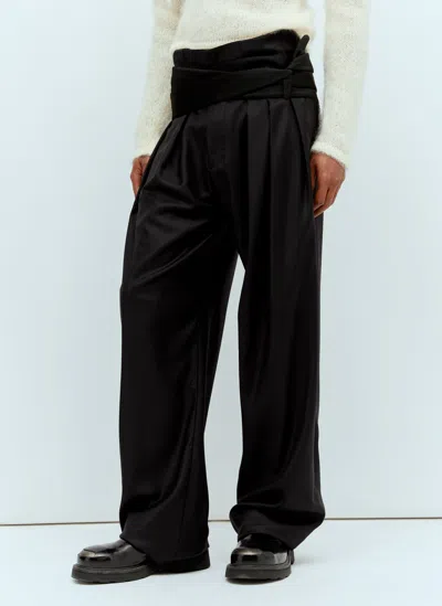 Aaron Esh Pleated Trousers With Silk Ties In Black