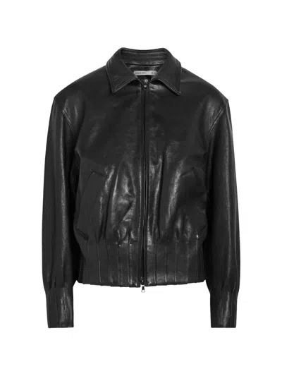 AARON ESH PLEATED-TRIM LEATHER JACKET