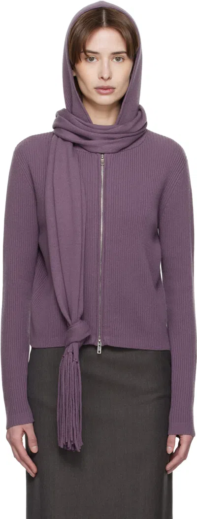 Aaron Esh Purple Knitted Scarf & Hoodie Set In Lilac Wool Mix