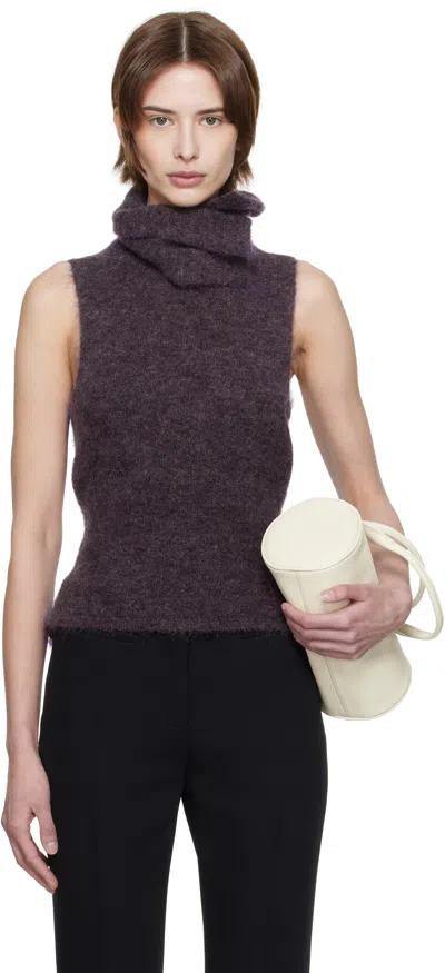 Aaron Esh Purple Tied Roller Neck Vest In Purple Mohair