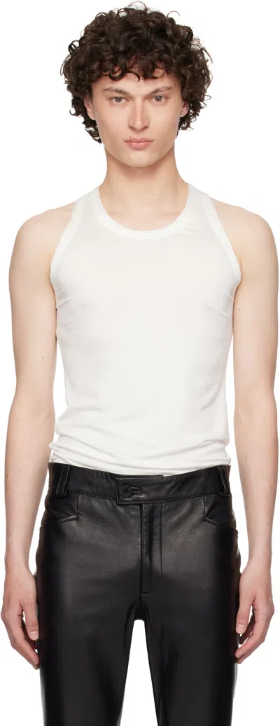 Aaron Esh White Satin Trim Jersey Tank Top
