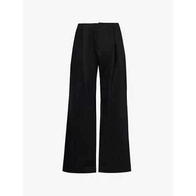 Aaron Esh Womens Black Pleated Wide-leg Mid-rise Wool Trousers