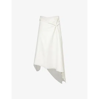 Aaron Esh Womens White Mid-rise Asymmetric-hem Leather Midi Skirt
