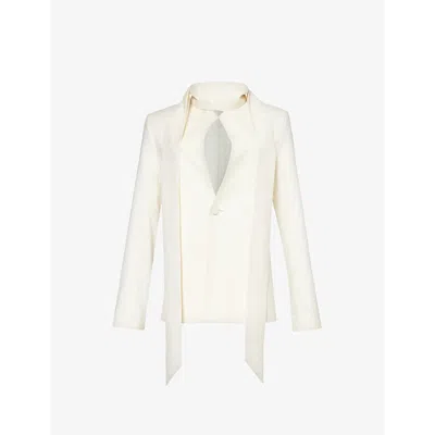 Aaron Esh Womens White Tie-neck Single-breasted Wool Jacket