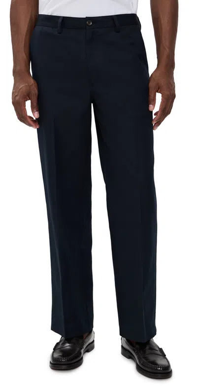 Aaron Levine Cotton Linen Flat Front Pants Deep Navy In Blue