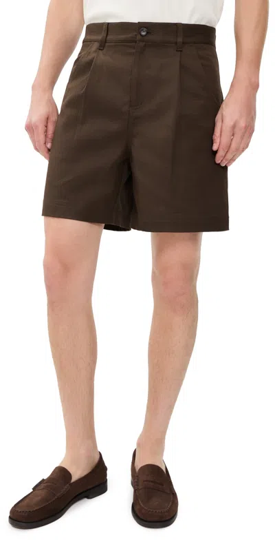 Aaron Levine Cotton Linen Pleated Shorts 7 Brown