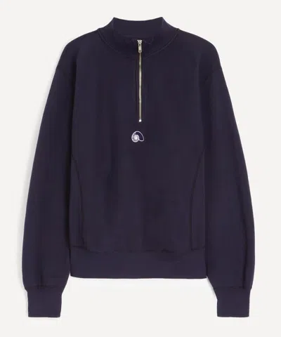 Aaron Levine Mens Navy Half-zip Sweatshirt In Blue