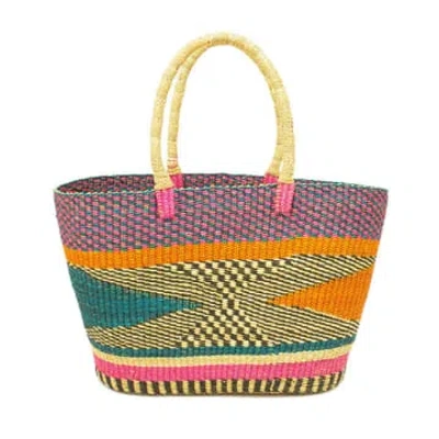 Aarven Ghanaian Large Shopping Bolga Basket With Handles 'afi' In Multi