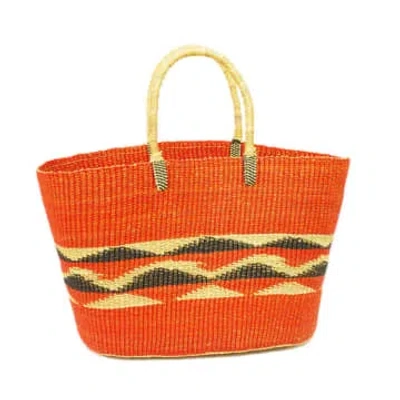 Aarven Ghanaian Large Shopping Bolga Basket With Handles 'twia' In Orange