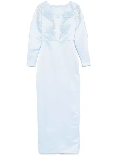 Aavva Embroidered-detail Satin Gown In Blue