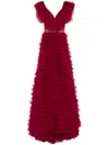 Aavva Layered Ruffled Gown In Red