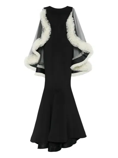 Aavva Ruffle-cape Gown In Black