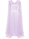 Aavva Tulle-cape V-neck Gown In Purple