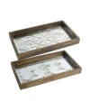 Ab Home Greta Rectangular Glass & Wood Trays, Large, Set Of 2 In Natural