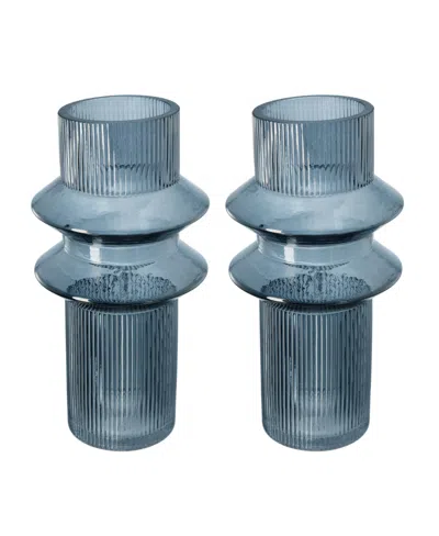 Ab Home Ribbed Glass Vases, Set Of 2 In Smoke Luster