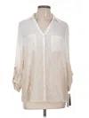 Ab Studio 3/4 Sleeve Button Down Shirt In Ivory
