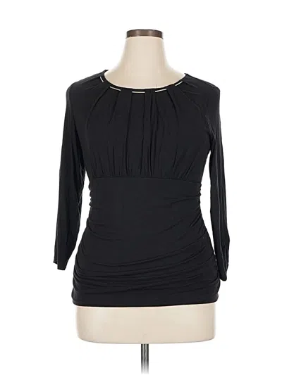 Pre-owned Ab Studio 3/4 Sleeve Top Black Keyhole Neckline Tops