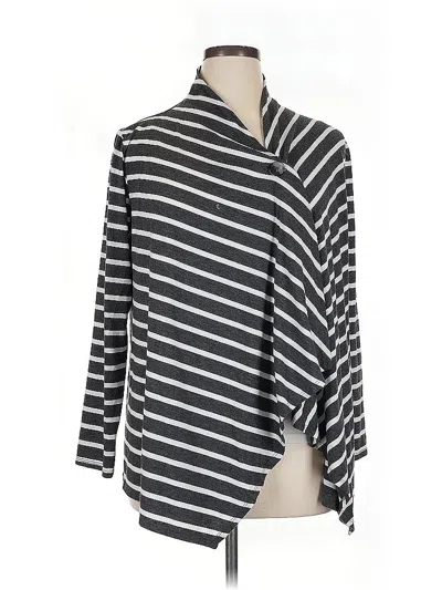 Pre-owned Ab Studio 3/4 Sleeve Top Gray Stripes Pattern Cowl Neck Tops