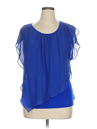 Pre-owned Ab Studio Short Sleeve Blouse In Blue