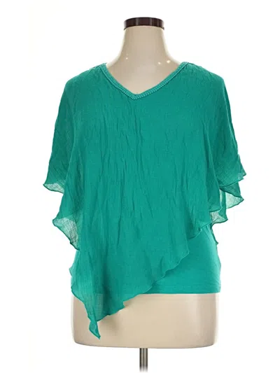 Pre-owned Ab Studio Short Sleeve Blouse In Teal
