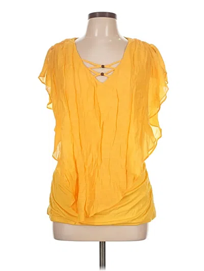Pre-owned Ab Studio Short Sleeve Blouse In Yellow