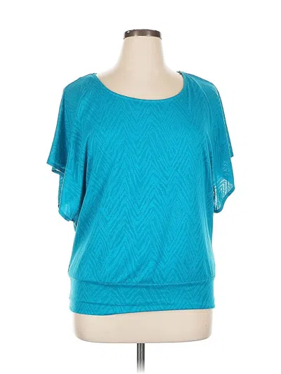 Pre-owned Ab Studio Short Sleeve Top Teal Scoop Neck Tops In Blue