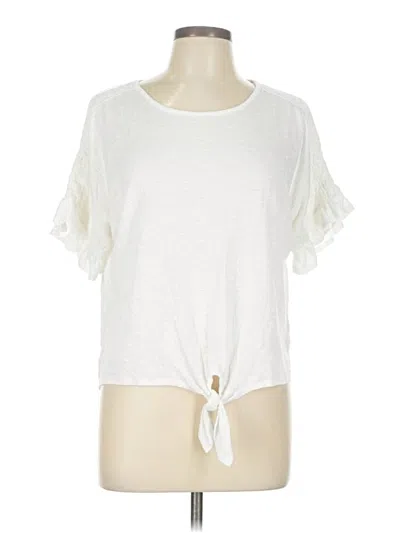 Pre-owned Ab Studio Short Sleeve Top White Keyhole Neckline Tops