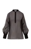 Abadia Balloon Sleeve Silk Organza Shirt In Brown