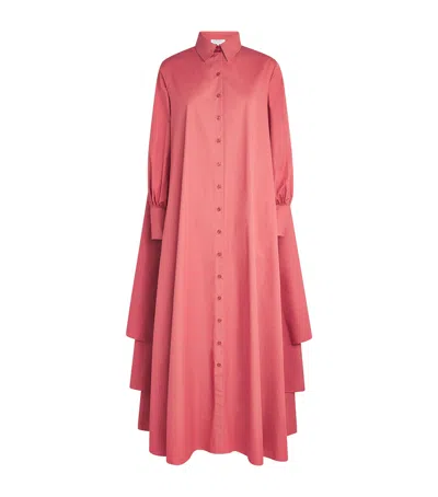Abadia Cotton Layered Volume Maxi Shirt Dress In Red
