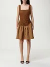 Abadia Kaia Ruched Chiffon And Twill Mini Dress In Brown