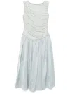 Abadia Ora Pleated Gathered Chiffon And Dupioni Midi Dress In Blue