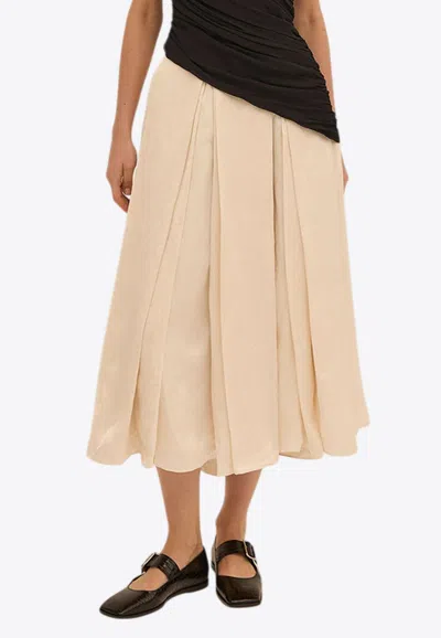 Abadia Elodie Pleated Midi Skirt In White
