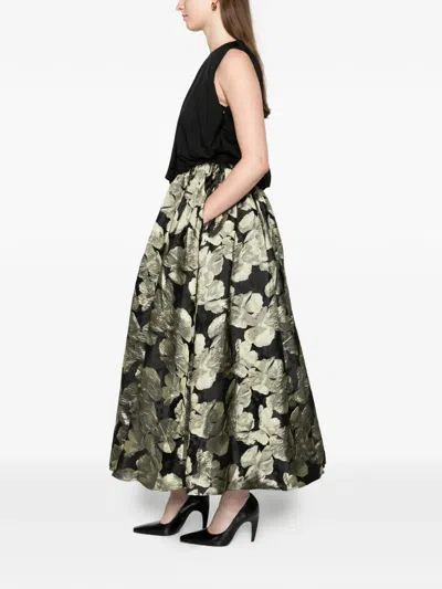 Abadia Elodie Gathered Floral-brocade Maxi Skirt In Black