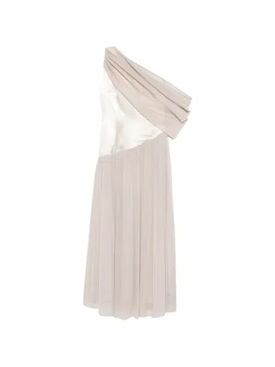 Abadia Gwen Draped One-shoulder Maxi Dress In Neutral