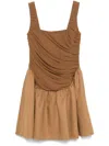Abadia Kaia Ruched Chiffon And Twill Mini Dress In Brown