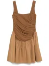 Abadia Kaia Ruched Chiffon And Twill Mini Dress In Brown